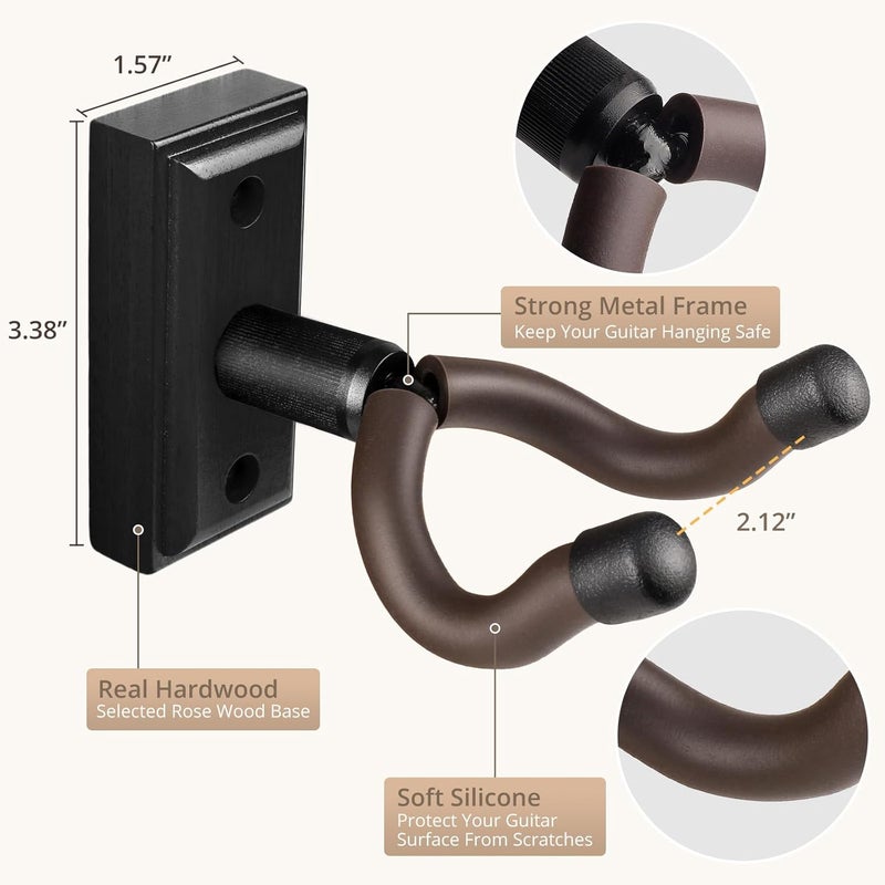 DIDA Guitar Wall Mount, Guitar Hanger, Silicone Pad, U-Shaped Guitar Wall Hanger Mount, Rotatable Guitar Holder Hook Stand Wall for Acoustic, Electric Guitar, Bass (Blackwood 1 Pack) - Image 3